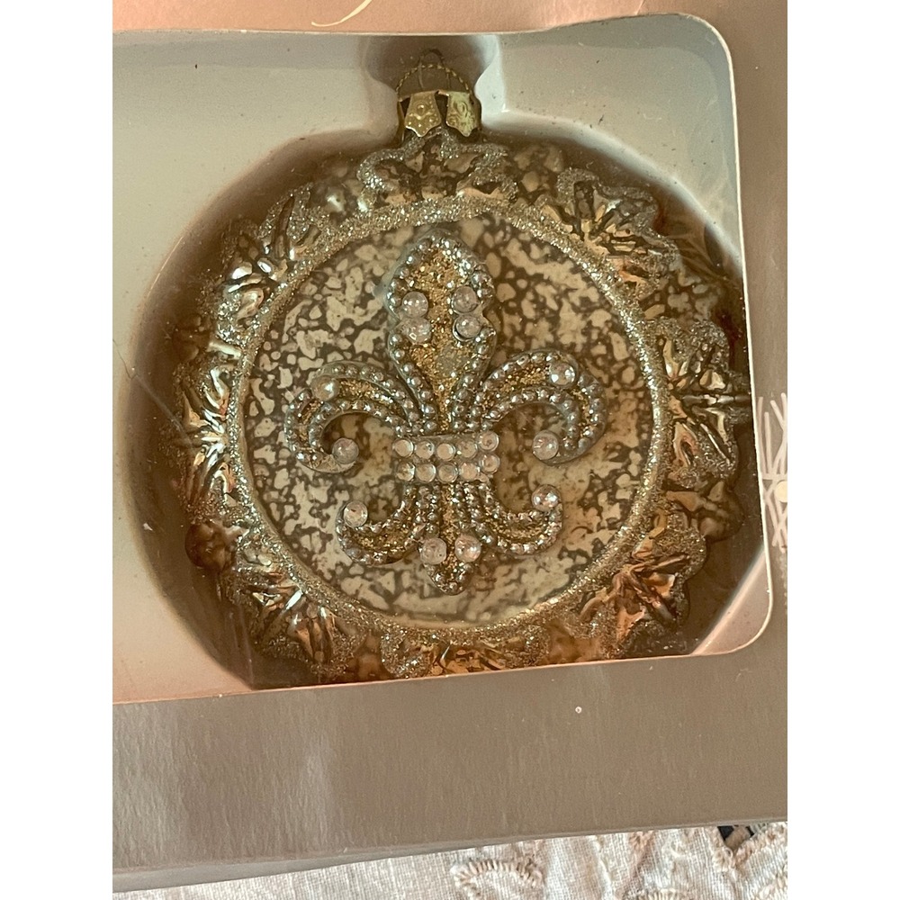 DFleur De Lis Gold Glass Christmas Ornaments - vintage